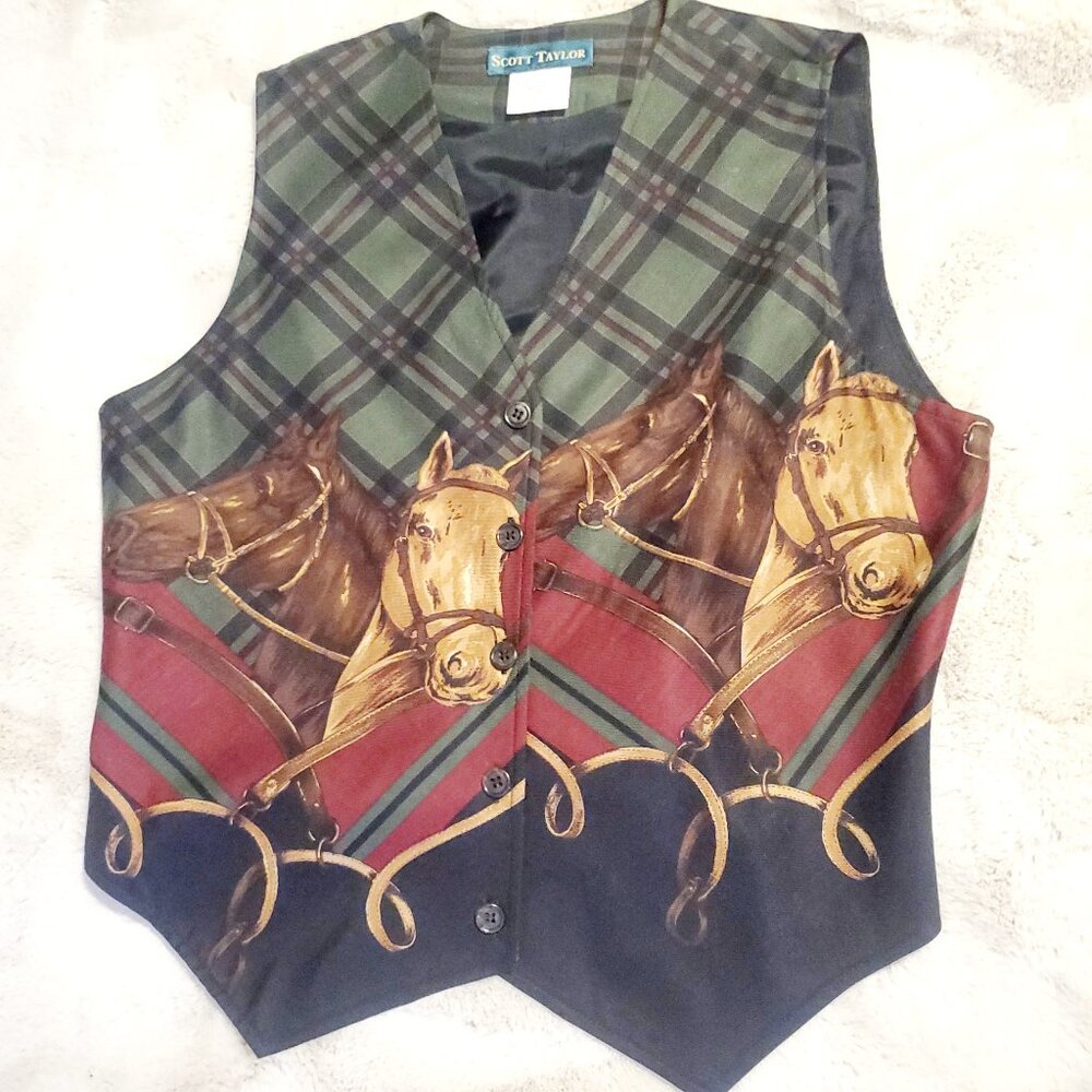 Vintage Scott Taylor Y2K Equestrian Vest Cottagecore Western Size 8 Horses